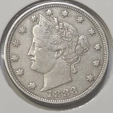 1883 Liberty Head "V" Nickel, No Cents - XF+ - Tiny Rim Nick/Rev.