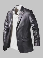 Men s Black Leather Blazer 100 Real Lambskin Casual Formal Two-Button Suit Coat