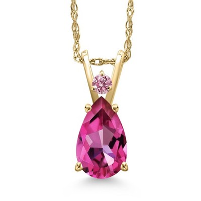 14K Yellow Gold Pure Pink Mystic Topaz and Pink Lab Grown Diamond Pendant