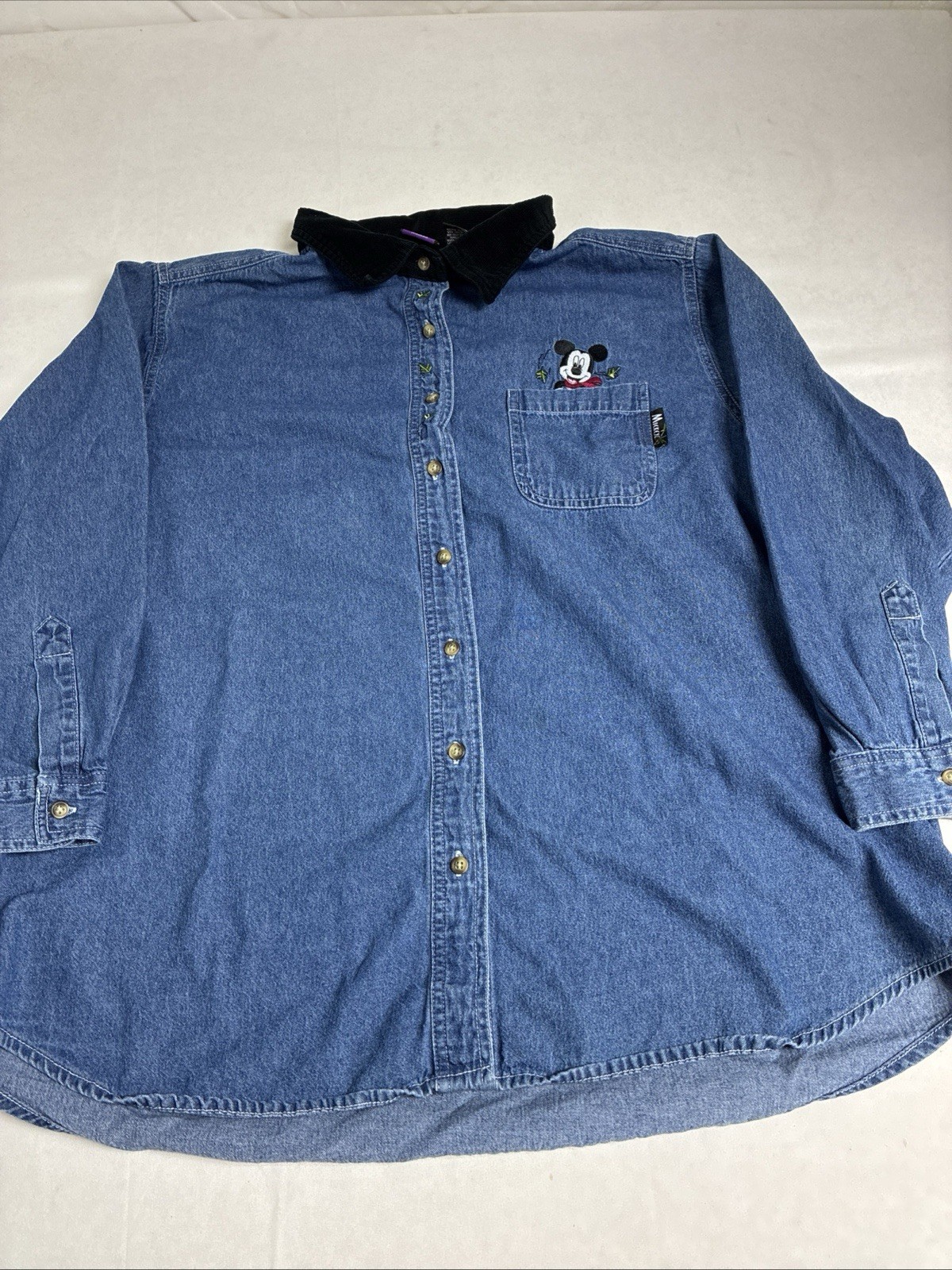 Vintage Mickey Unlimited Woman’s 22-24 Button Shirt Denim Style Embroidered Logo