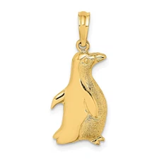 14k Yellow Gold 2-D Polished and Engraved Penguin Charm Pendant Gift for Her