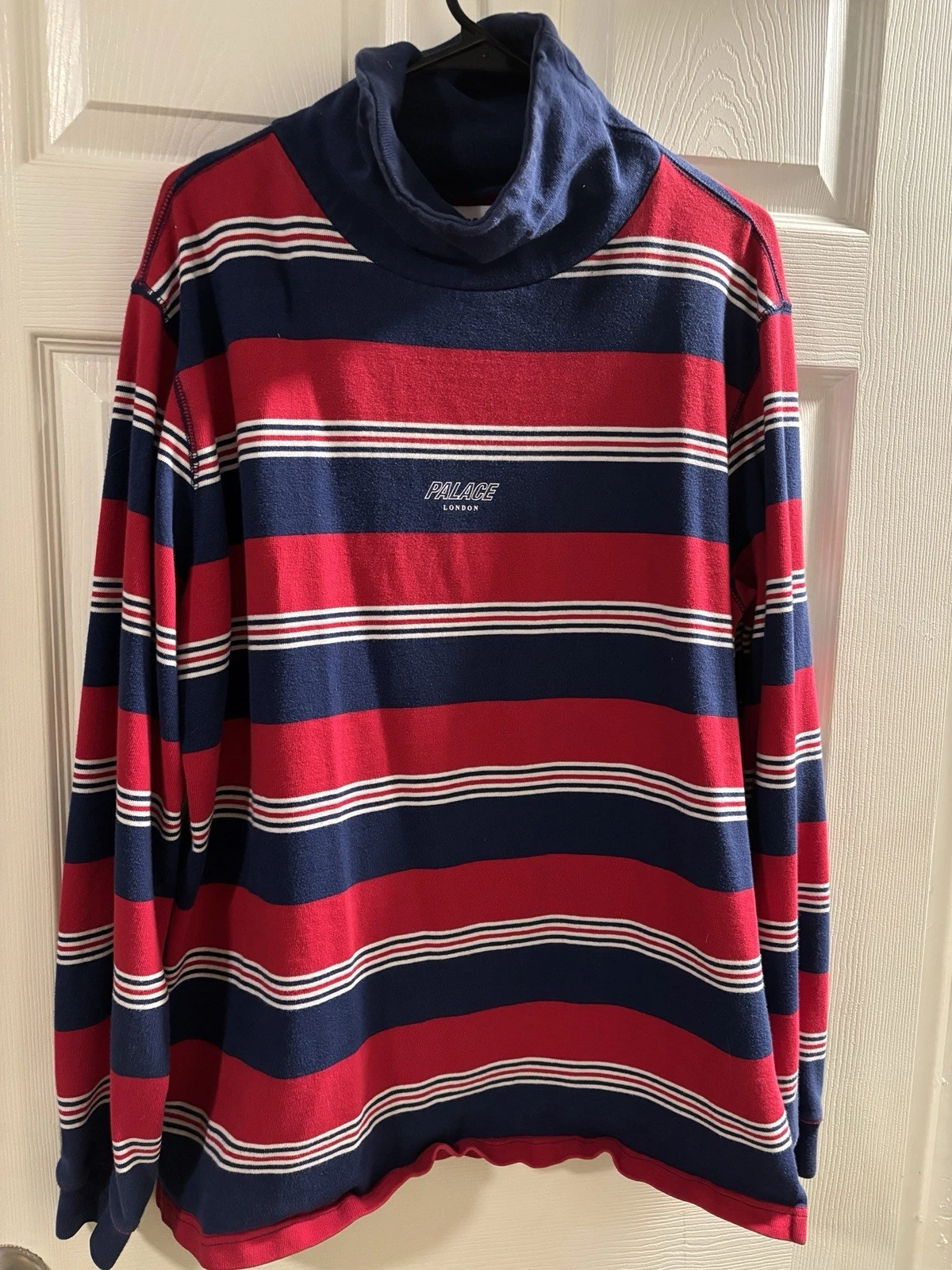 Palace London Skateboards Mens XL Red + Blue Striped Rollover Longsleeve