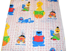 6H Vintage SESAME STREET Alphabet ABC cotton blend Twin Flat Bed Sheet Fabric