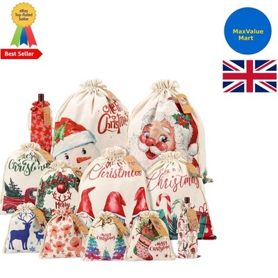 Verschiedene Größen 12 Stück Weihnachtstüten - robust Canvas Geschenkverpackung & Aufbewahrung Set