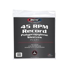 Pack / 100 BCW 45 RPM Record Acid Free Archival 2-Mil Poly Sleeves 7 3/8 X 7 5/8