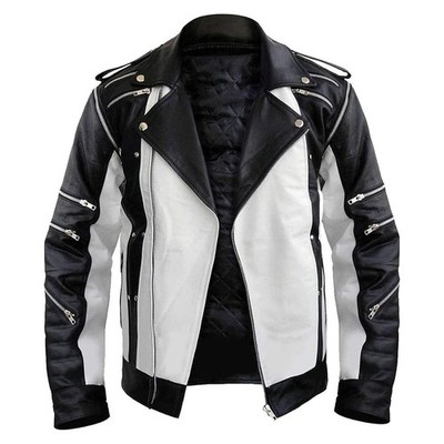 Michael Jackson MJ Thriller Black & White Singer Leather Jacket Cosplay Coat