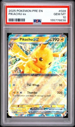 2025 POKEMON PRE EN-PRISMATIC EVOLUTIONS #028 PIKACHU EX PSA 10🔥🔥🔥
