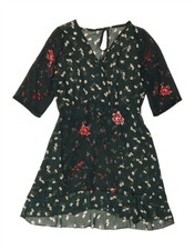 VINTAGE Womens See Through A-Line Dress UK 12 Medium Green Floral AK07