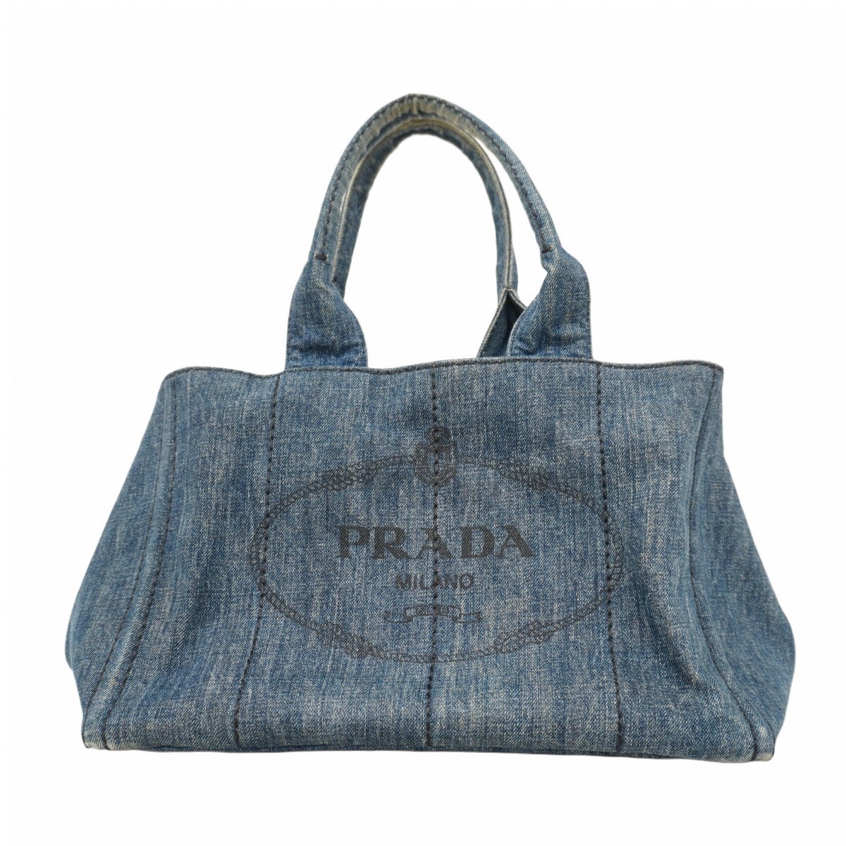 Prada Tote Bag Canapa Denim Blue Gold Hardware Used Ladies from japan