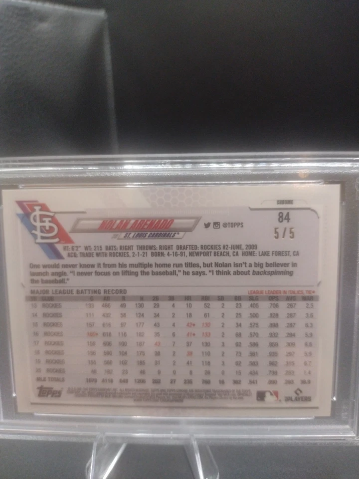 2021 Topps Chrome Nolan Arenado Sp красная переливающаяся карточка No84 Gem Mt 10 5/5 - Изображение 2 из 2