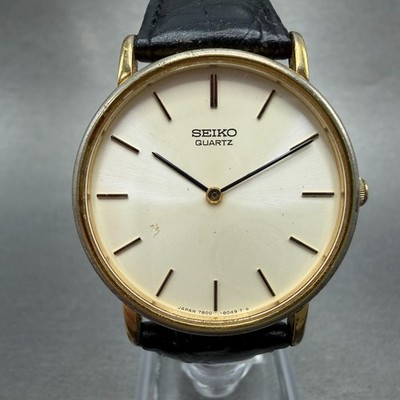 Seiko Watch Men 32mm White Dial Gold Tone Round 7800-8019 New Battery Vintage GH