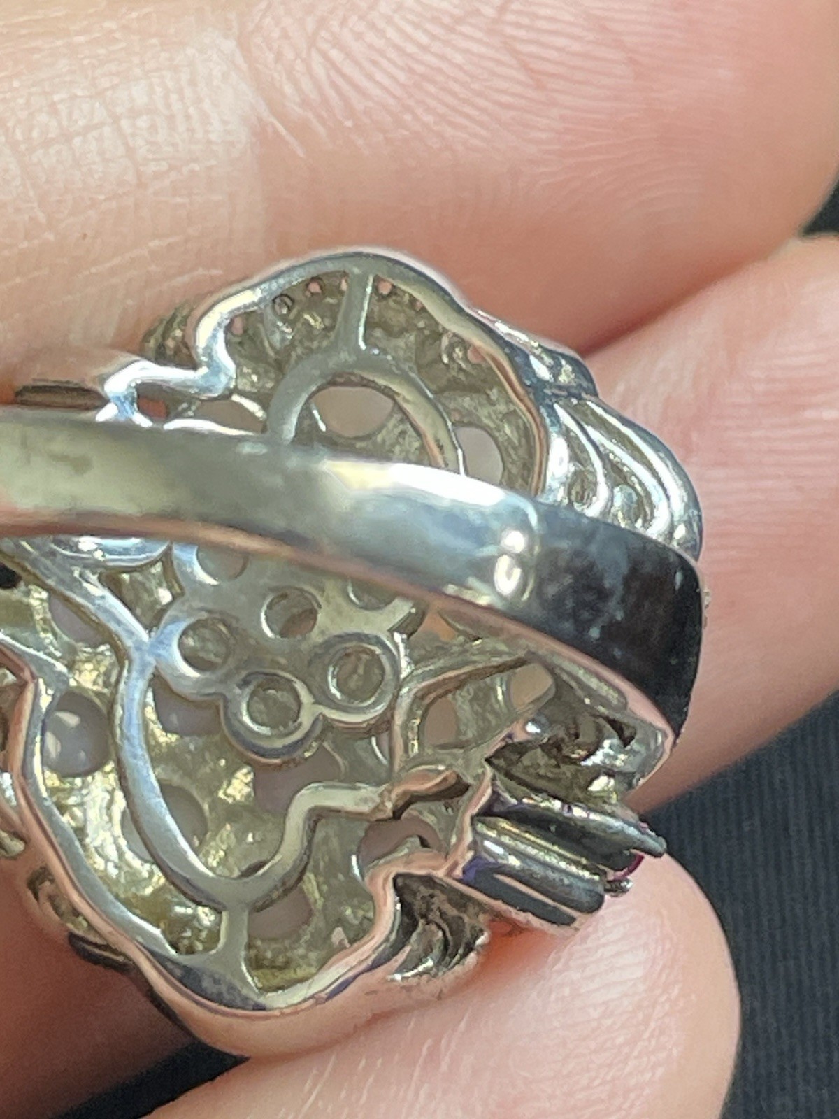 Signed STS 925 Sterling Silver Opal Ruby Ring Clu… - image 7