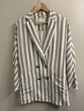 Anthropologie Pilcro Sz XS Double Breasted Striped Linen Blend Blazer Jacket