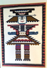 Vtg-Native Tribal Figure/Dance Warrior Hand-Woven Wool Tapestry Wall Hanging-40"