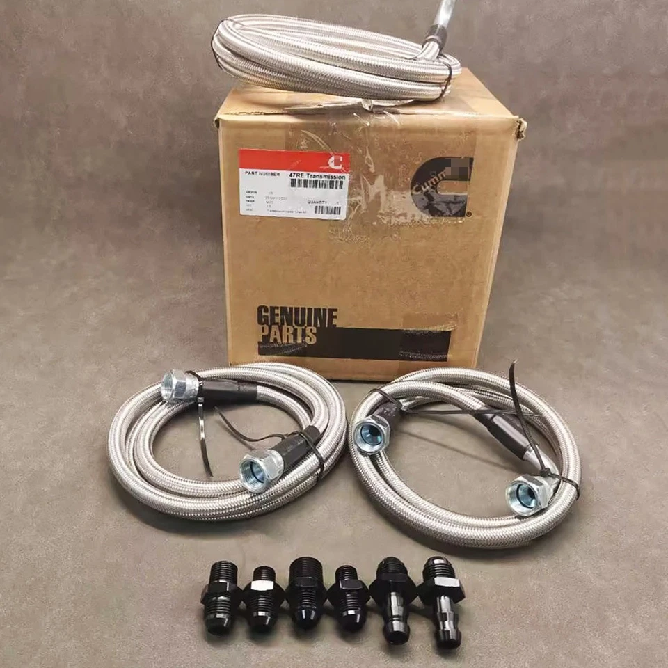 47RE Transmission Cooler Lines Kit Heavy Duty Hose For Cummins 96-02 Dodge Ram - Image 2 of 4
