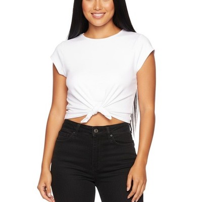 Susana Monaco Knotted Front Short Sleeve Tee White Stretch Top Women s XL NWT