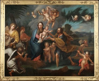 17th CENTURY HUGE ITALIAN OLD MASTER OIL ON CANVAS REST ON FLIGHT TO EGYPT