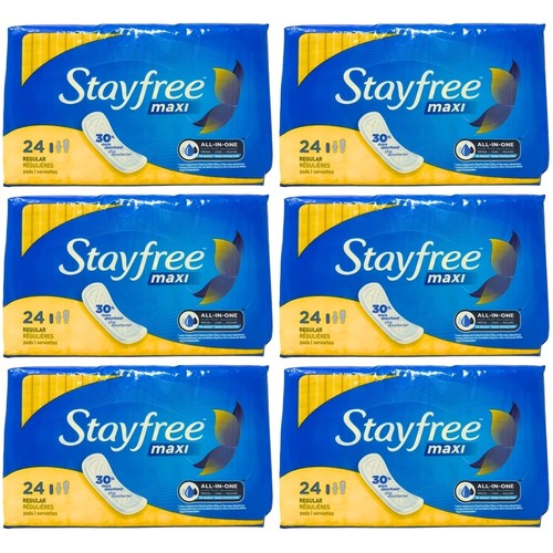 6 Pack - Stayfree Maxi Regular Pads Without Wings, 24 Count