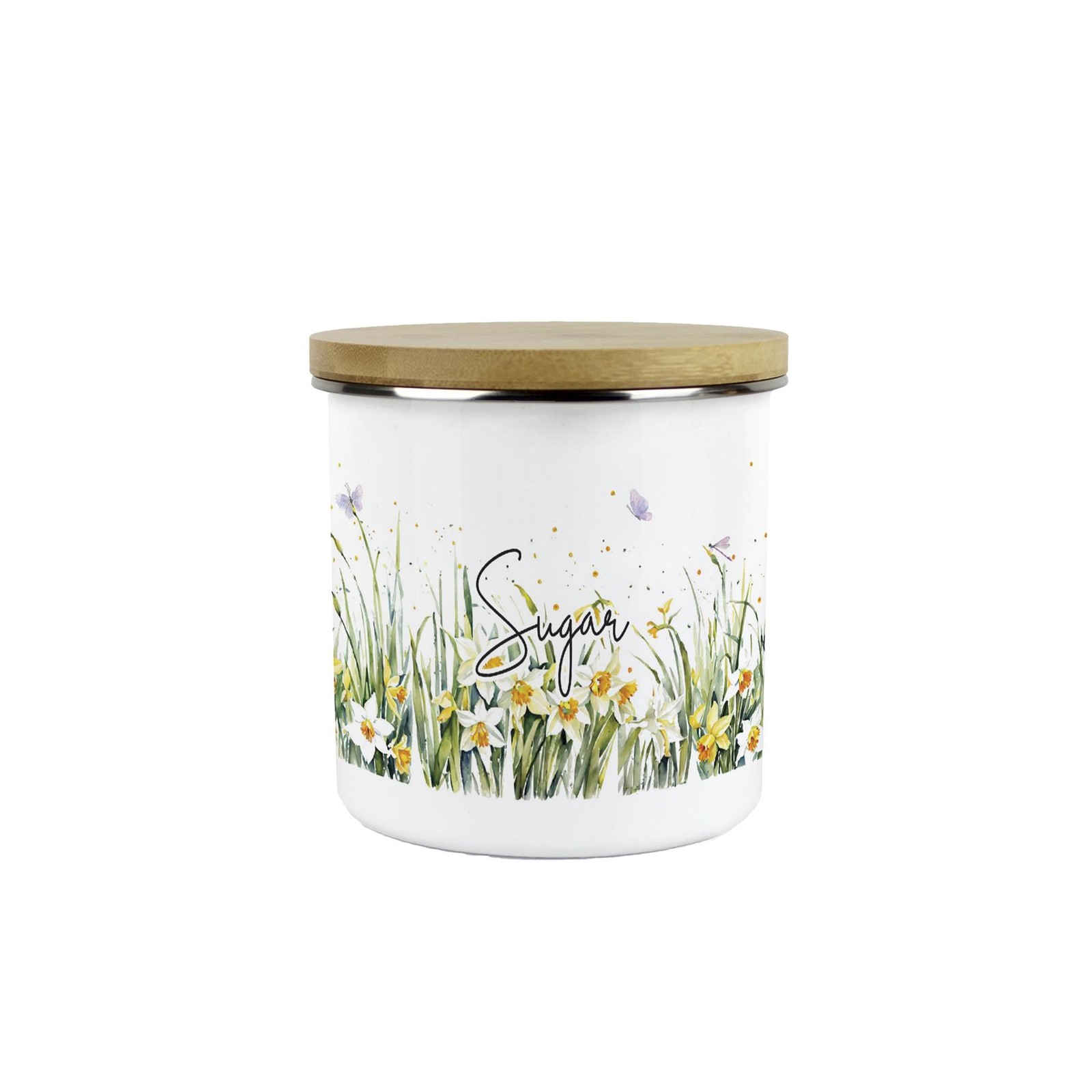 Spring Daffodils Sugar Canister - Floral Enamel Kitchen Storage Jar Gift