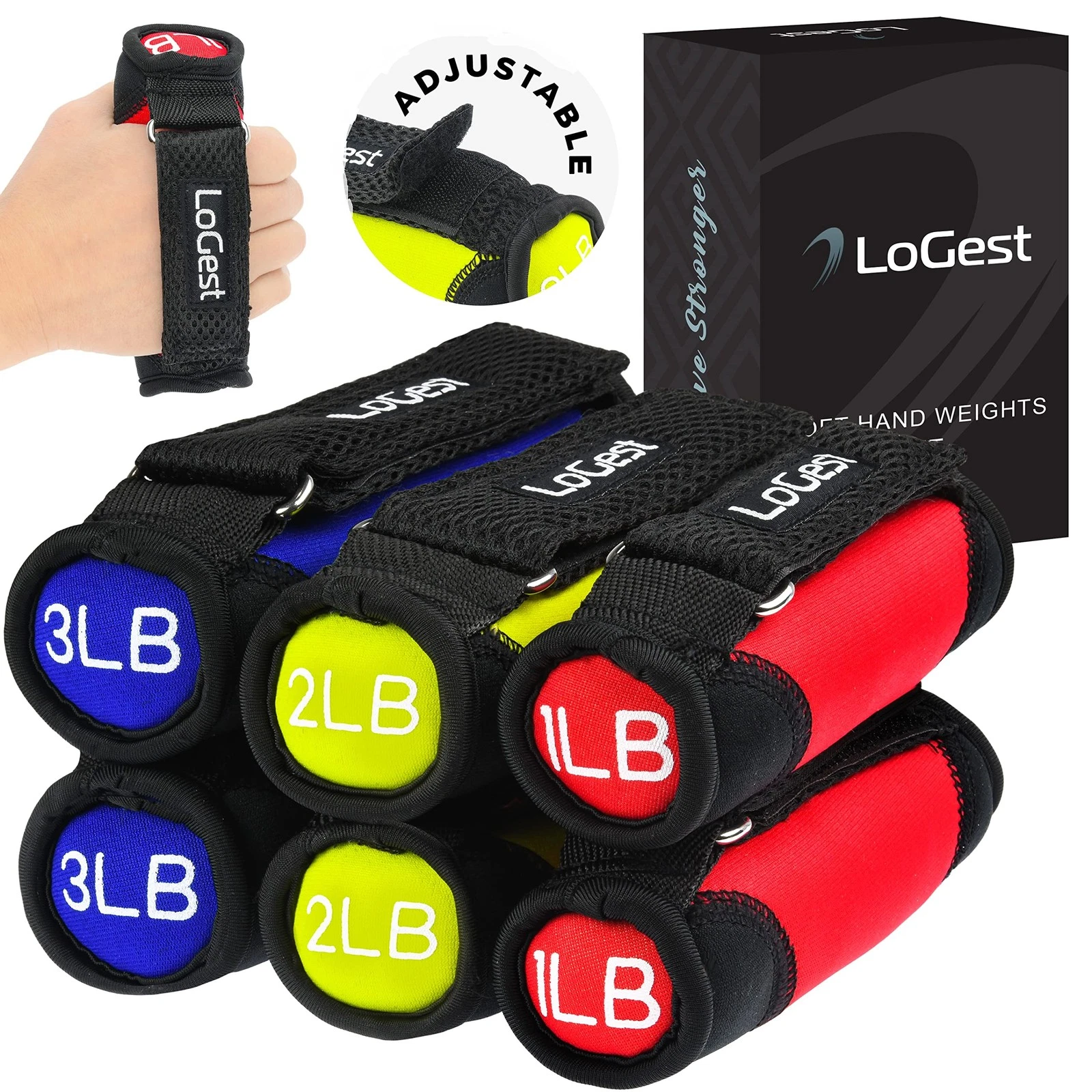 LoGest Soft Hand Weights with Adjustable Straps Comes in 1LB Weights 2LB or ...