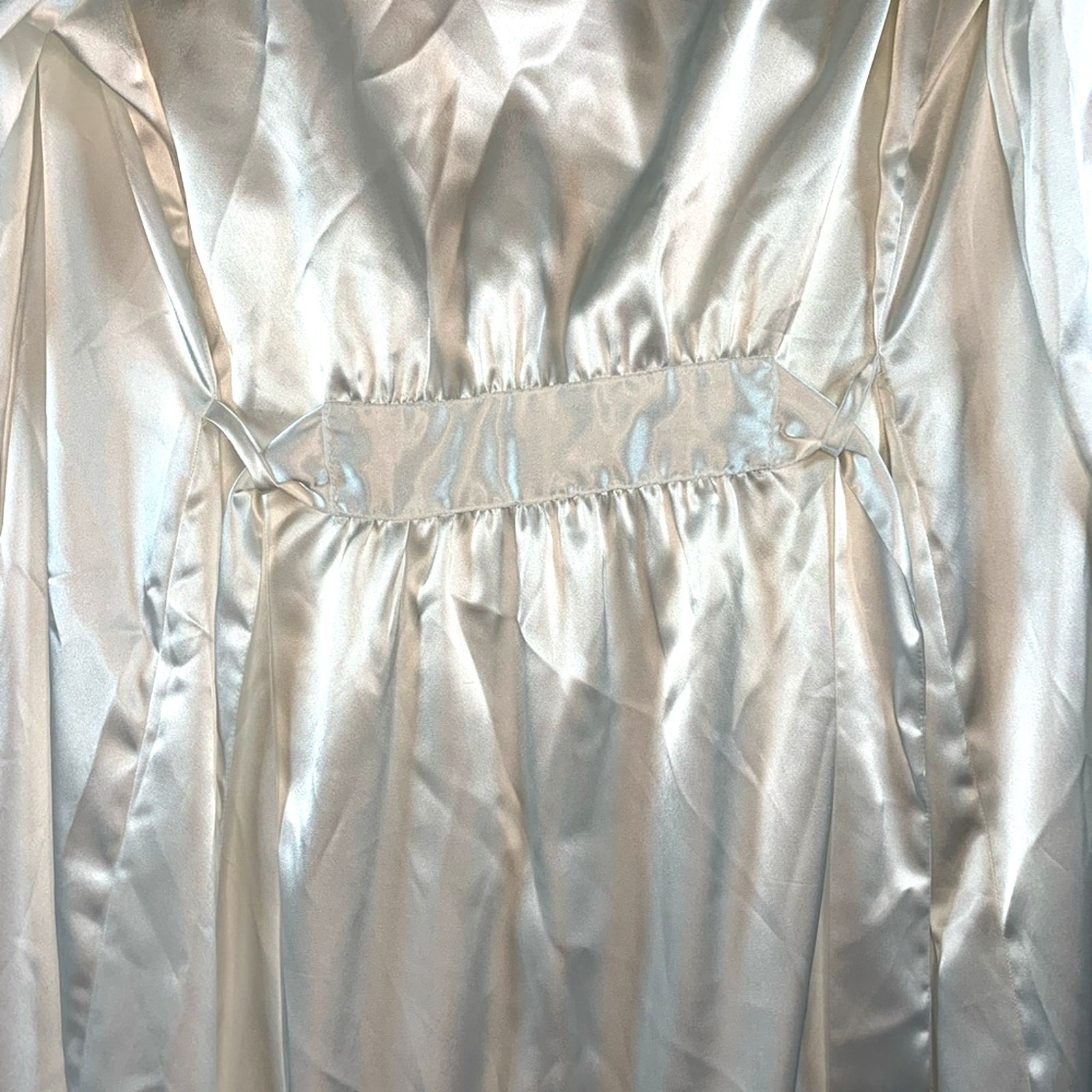 Flora Nikrooz Satin Lace Robe Chemise Slip 2pc Set Ivory Cream Bridal Lingerie  