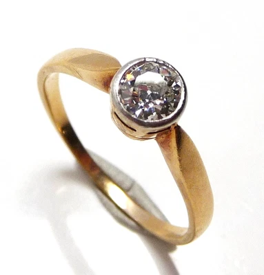Ring ANTIK 585 Gold 1 Solitär Diamant 0.45 ct. Altschliff Gr: 59 änderbar - Bild 1 von 4