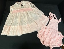 Vintage Handmade Smocked Pink Organza Baby Dress  Romper 6-12 Months 1960  s