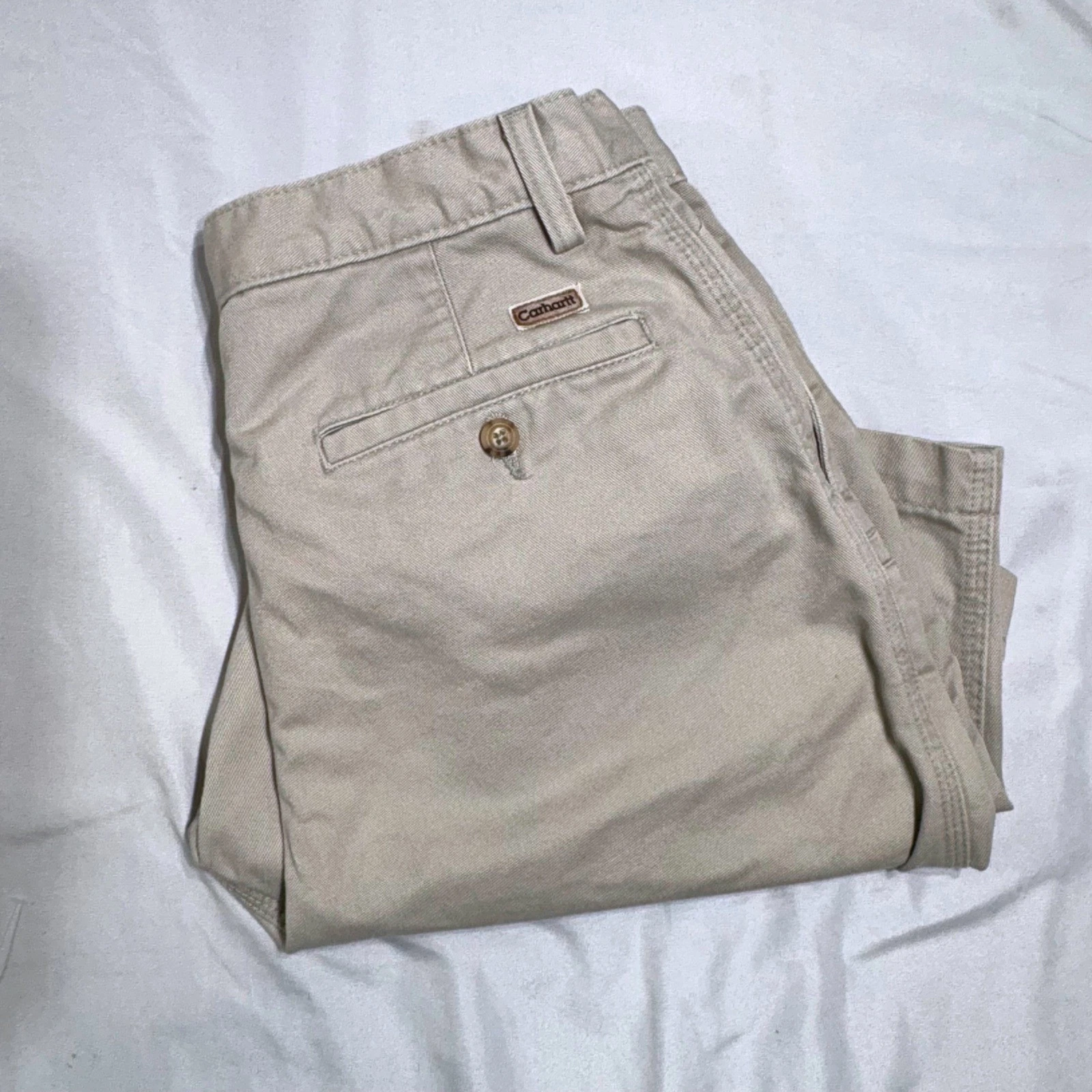 Carhartt B133 STN Mens 32 Pleated Canvas Work Shorts Khaki Tan Stone Cotton