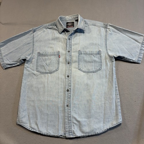 Vtg Bugle Boy Gold Crest Mens XL Shirt Chambray Blue Button Trucker 90s - Picture 2 of 8