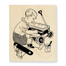 STAMPENDOUS RUBBER STAMPS LIL MR. FIX IT NEW wood STAMP