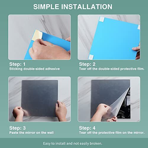 4 Pack 12x12 Inch Acrylic Flexible Mirror Sheets Self-Adhesive Mirror Wall Tiles - Picture 3 of 7