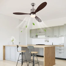 52in LED Ceiling Fan with Light Adjustable Walnut Wood Ceiling Light Fan +Remote