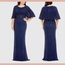 NWT MAC DUGGAL [ PLUS 22W ] Embellished Cape Sleeve Gown Blue #J973