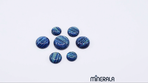 GALAXY CABOCHON ROTONDO VETRO STRISCE BLU E VERDE DA IMPOSTAZIONE WP0279C - Video 1 di 1