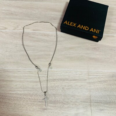 Alex And Ani Silver Tone Cross Pendant And Adjustable Chain EUC With Box 