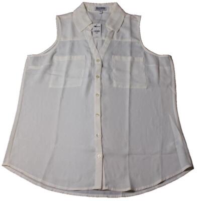 Express Womens Portofino V-Neck Button-Down Sleeveless Blouse Shirt White Size M