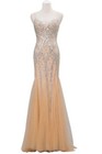 Women's Mermaid Prom Dress V Neck Beaded Rhinestone Backless Celebrity Gowns