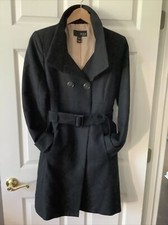 womens Black Double Breasted lined coat w belt MNG by MANGO SIze small