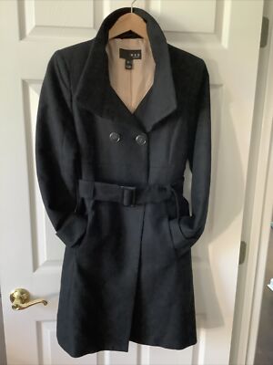 womens Black Double Breasted lined coat w belt MNG by MANGO SIze small 