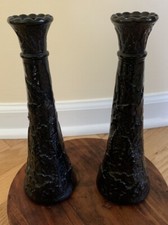Two Black Glass Vases, Unused. Excellent Condition. 9 Inch Height