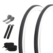 PRO Bicycle 26" x 1-3/8" Black/White P-148  2 26" Tires,Tube,Levers,  Strip