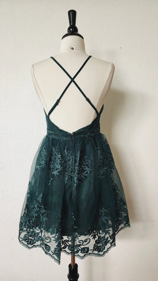 Vestido Anthropologie Encaje Nuevo Talla Pequeña XS Verde Bordado Malla Elegante Boda Foto 3 de 4