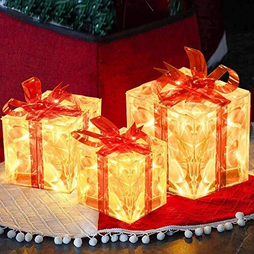 Juego de 3 Cajas de Regalo Navidad 60 Iluminadas LED, Transparente Blanco Cálido Iluminado Foto 4 de 4