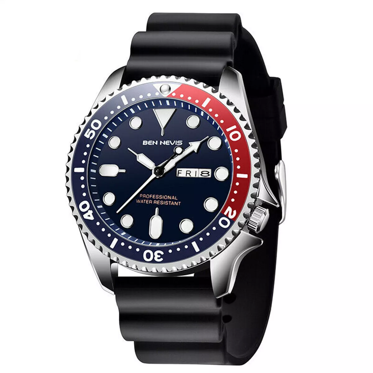 Orologio da uomo in gomma da lavoro in acciaio inossidabile