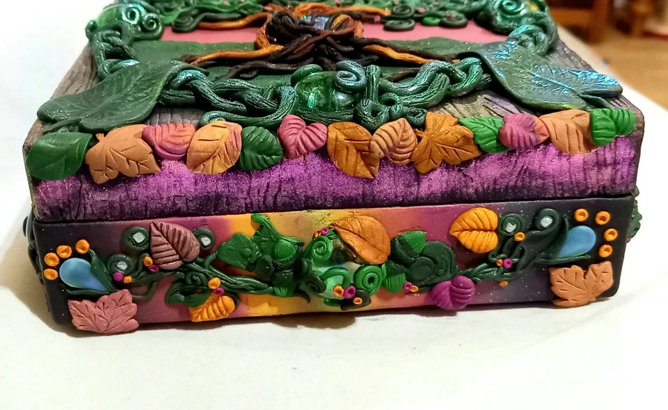 ÁRBOL DE LA VIDA hecho a mano esculpido. Tarot, caja de almacenamiento de cristal. 16cmx14cmx5cm Foto 2 de 4