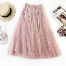 Donna Gonna Svasata Vita Alta a Coda di Pesce Tulle Mesh Lucido Midi Swing Gonne