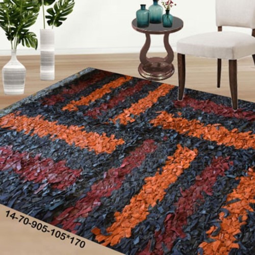 Luxury Genuine Leather Shag Rug – Hand-Finished Designer Floor Decor 14-70 - Afbeelding 9 van 13