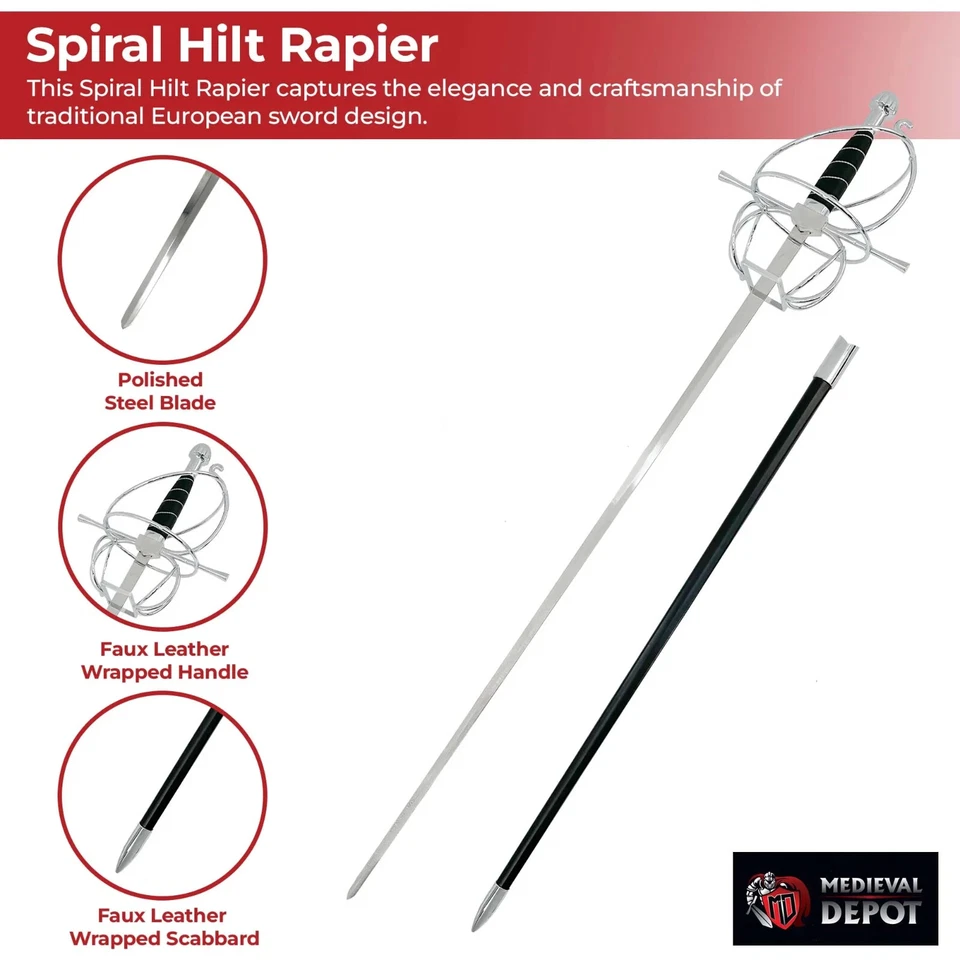 Elegant Renaissance Rapier with Black Swept Hilt - Metal Blade Overall 43.5" - Image 4 of 4