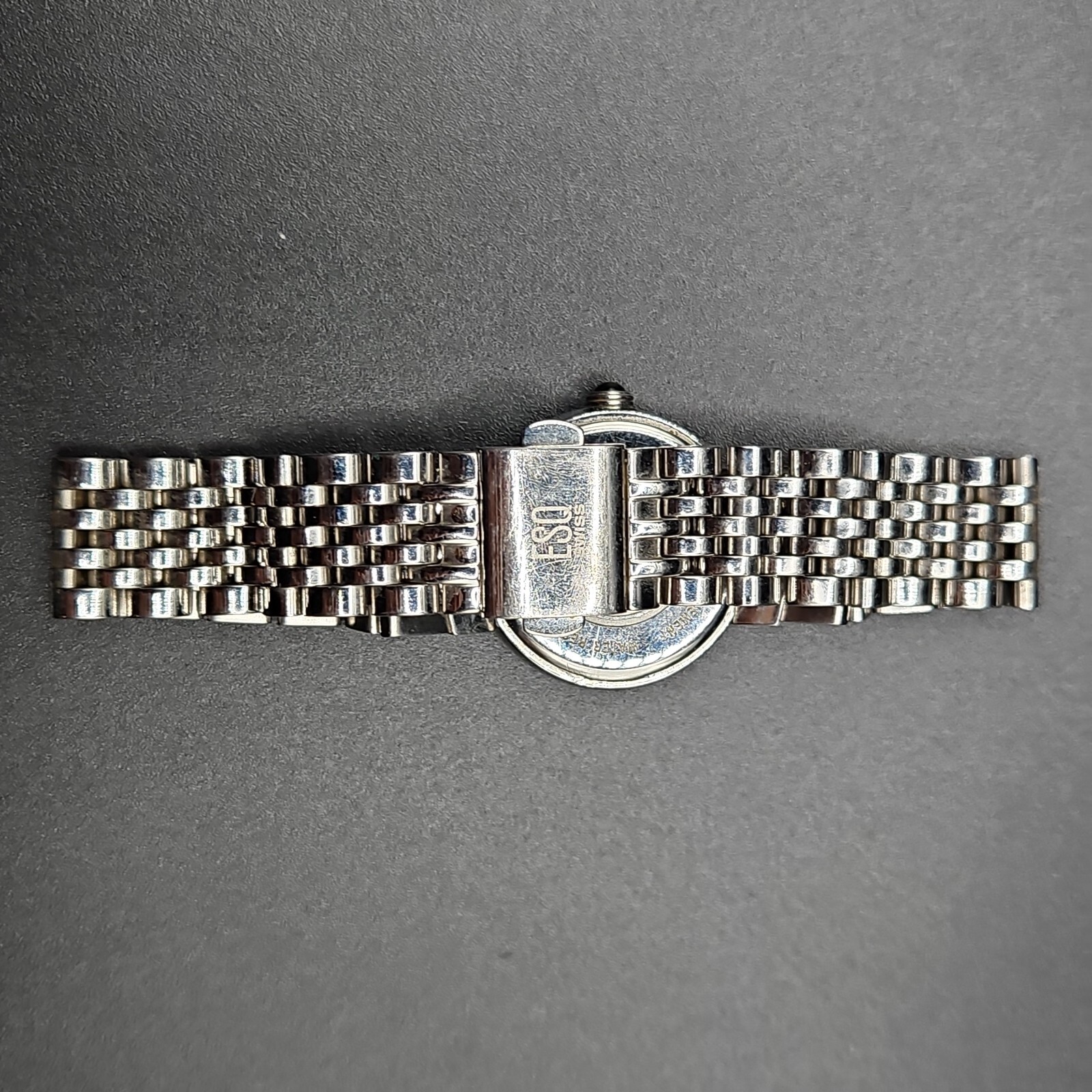 ESQ Swiss Movado Watch Women 25mm Silver Tone Stainless Steel 6.25" New Battery