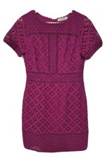 Oasis Lace Embroidery Anglaise Floral Lined Sheath Dress Size S 8 10 Purple